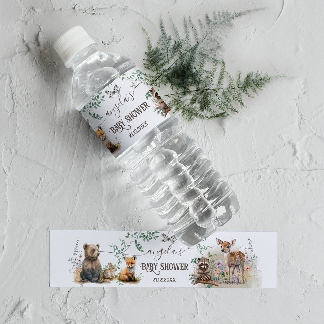 Étiquette Pour Bouteilles D'eau Baby shower de verdure des animaux des bois (Créateur téléchargé)