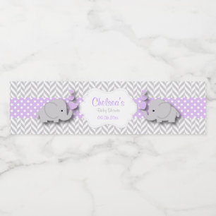 Étiquette Pour Bouteilles D'eau Baby shower d'éléphant violet blanc gris
