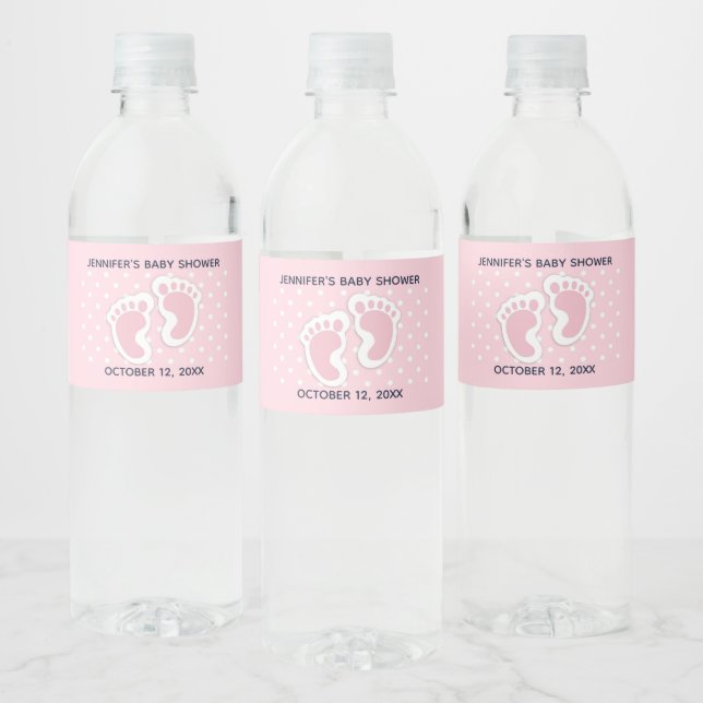 Étiquette Pour Bouteilles D'eau Baby shower d'empreintes de filles mignonnes roses (Bouteilles)