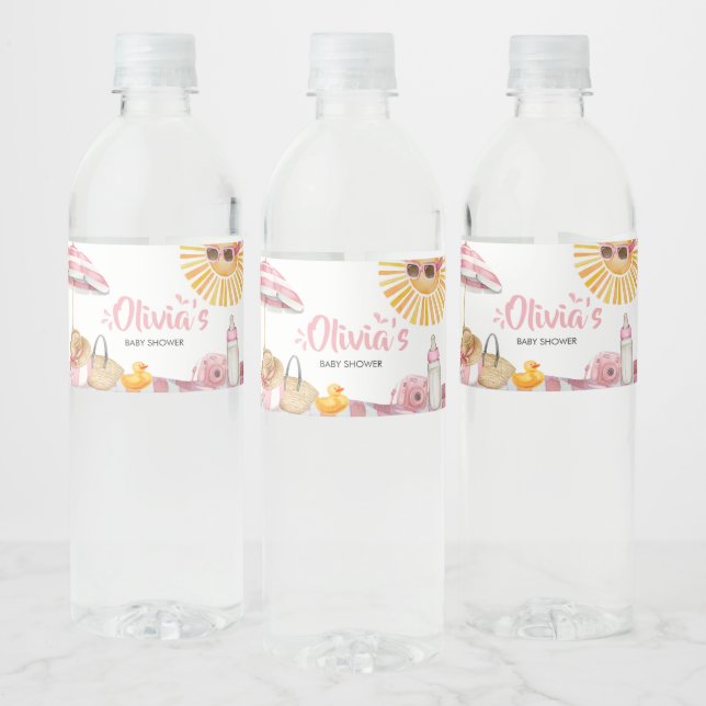 Étiquette Pour Bouteilles D'eau Baby shower d'été de Pink Beach (Bouteilles)