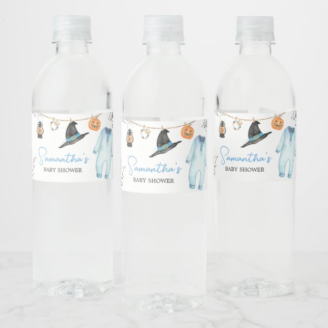 Étiquette Pour Bouteilles D'eau Baby shower d'Halloween Little Boo Bleu (Bouteilles)