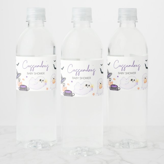 Étiquette Pour Bouteilles D'eau Baby shower d'Halloween Little Boo violet (Bouteilles)