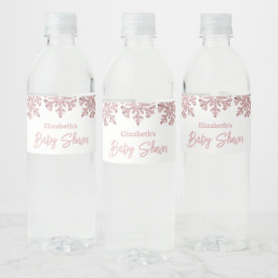 Étiquette Pour Bouteilles D'eau Baby shower d'hiver Pink Rose Gold Snowflake