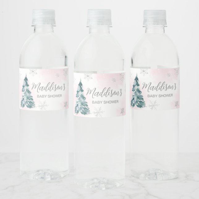 Étiquette Pour Bouteilles D'eau Baby shower d'hiver rose à l'extérieur (Bouteilles)