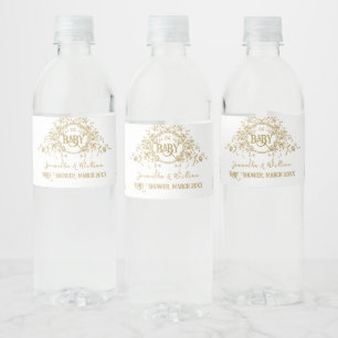 Étiquette Pour Bouteilles D'eau Baby shower d'ours en peluche Vintage Gold Floral