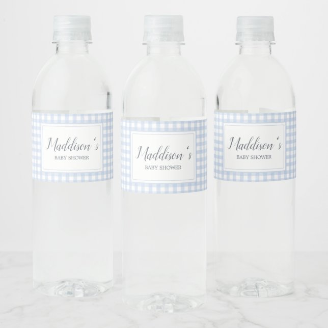 Étiquette Pour Bouteilles D'eau Baby shower En vichy bleu classique (Bouteilles)