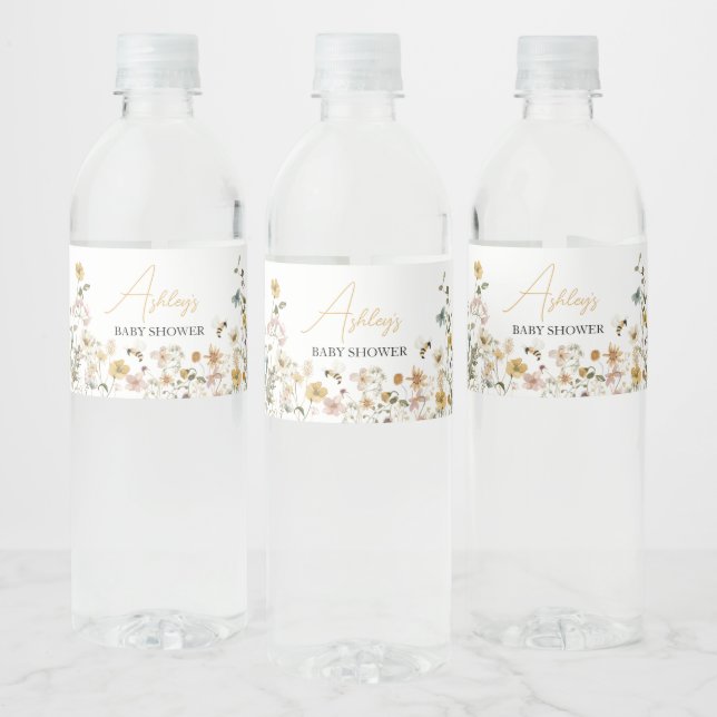 Étiquette Pour Bouteilles D'eau Baby shower Fleur sauvage de maman à Bee (Bouteilles)