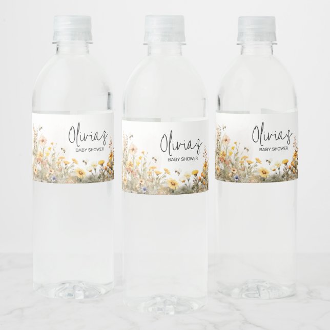 Étiquette Pour Bouteilles D'eau Baby shower Fleur sauvage de maman à Bee (Bouteilles)