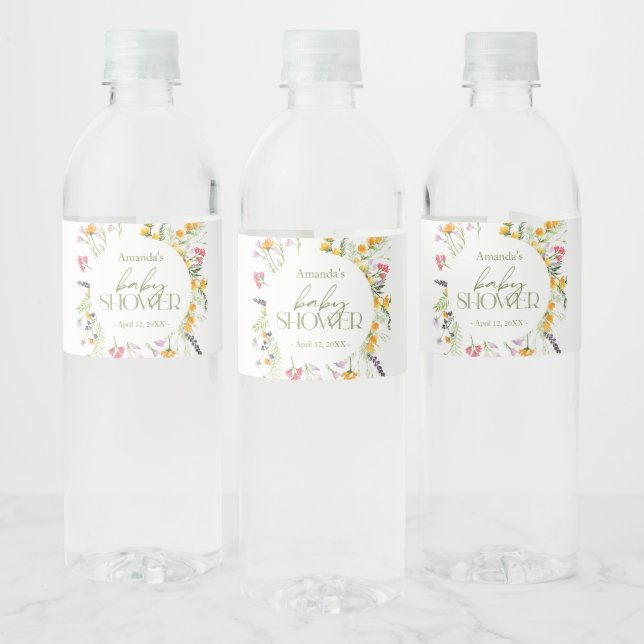 Étiquette Pour Bouteilles D'eau Baby shower fleur sauvage personnalisé (Bouteilles)
