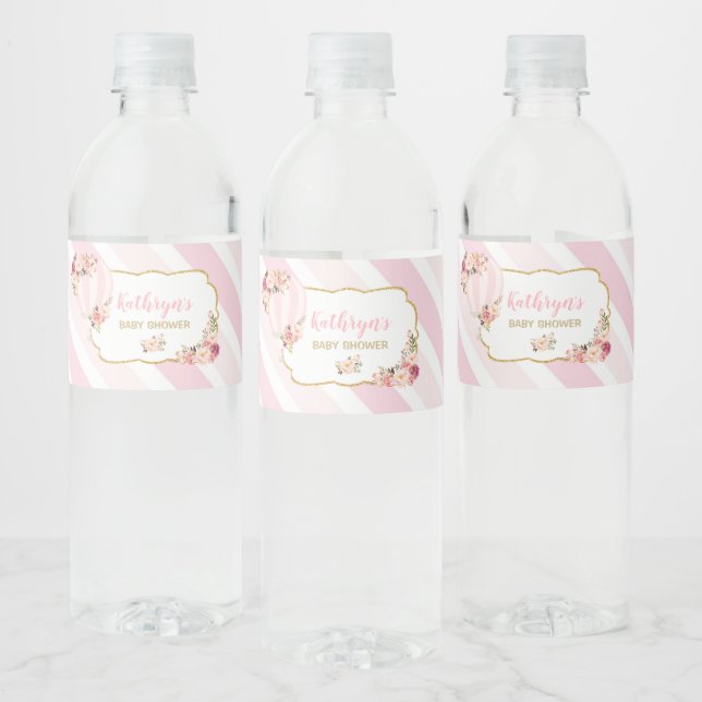 Étiquette Pour Bouteilles D'eau Baby shower floral à air chaud (Bouteilles)