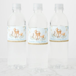 Étiquette Pour Bouteilles D'eau Baby shower floral de région boisée bleue en