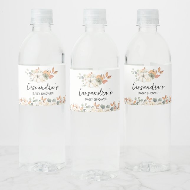 Étiquette Pour Bouteilles D'eau Baby shower Floral Little Citrouille automne (Bouteilles)