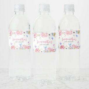 Étiquette Pour Bouteilles D'eau Baby shower Floral Petit Papillon