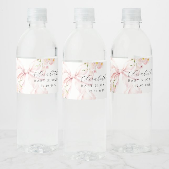 Étiquette Pour Bouteilles D'eau Baby shower floral rose Bow Favoriser le sac (Bouteilles)