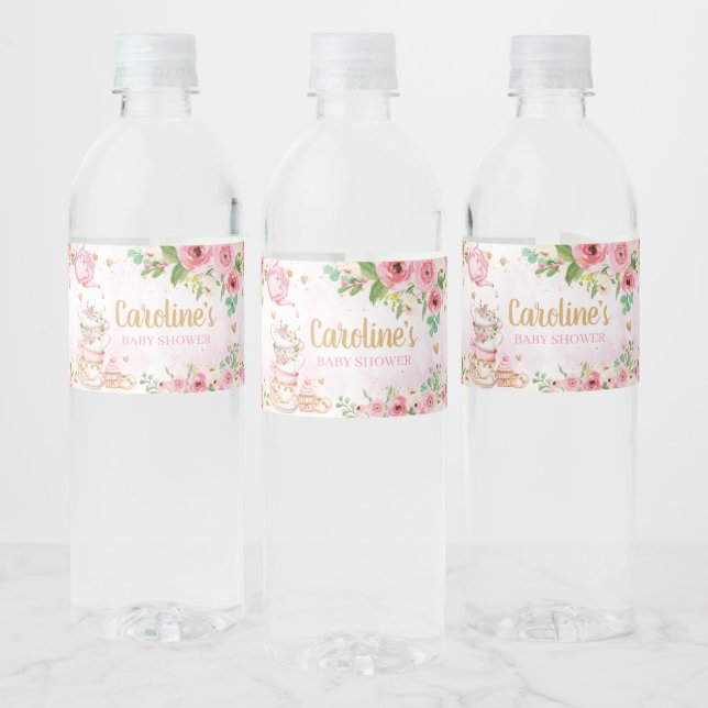 Étiquette Pour Bouteilles D'eau Baby shower Floral Rose Tea Party (Bouteilles)