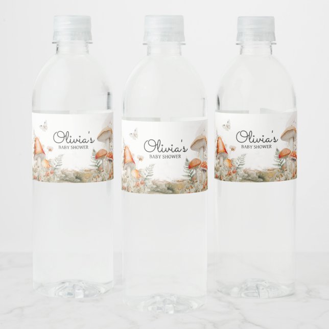 Étiquette Pour Bouteilles D'eau Baby shower forestier de champignons enchanté (Bouteilles)