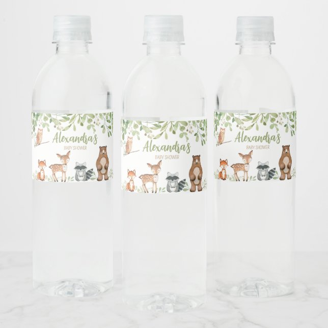 Étiquette Pour Bouteilles D'eau Baby shower forestier verdoyant (Bouteilles)