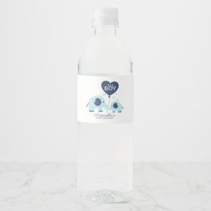 Étiquette Pour Bouteilles D'eau Baby shower garçon bleu mou Elephant