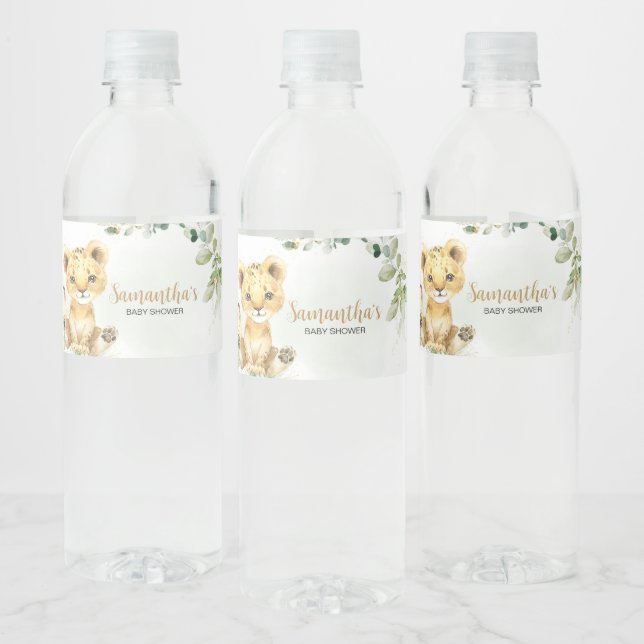Étiquette Pour Bouteilles D'eau Baby shower Lion verdoyant (Bouteilles)