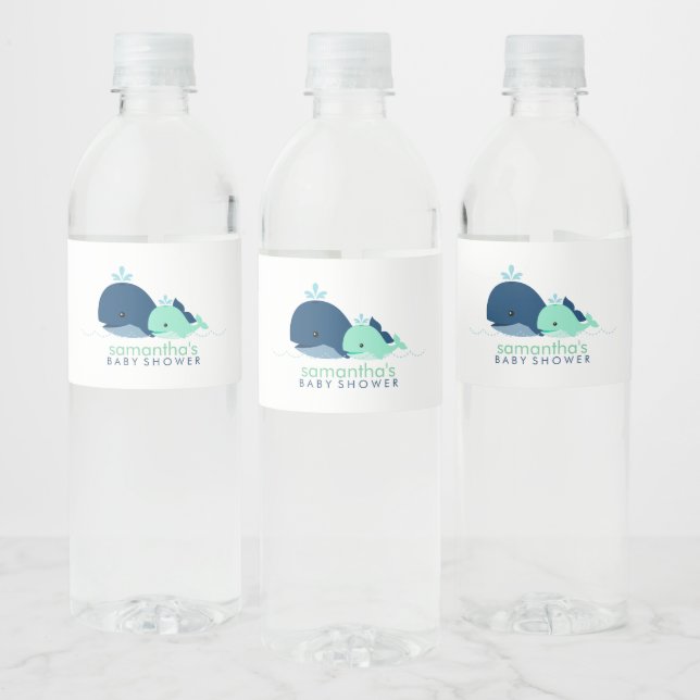 Étiquette Pour Bouteilles D'eau Baby shower Maman et Baby Whales (Bouteilles)