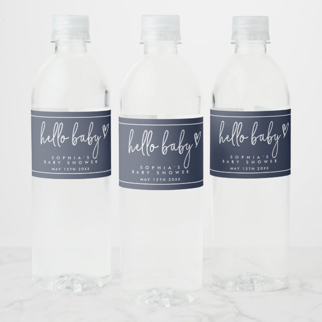 Étiquette Pour Bouteilles D'eau Baby shower moderne de saumoneaux bleu marine (Bouteilles)