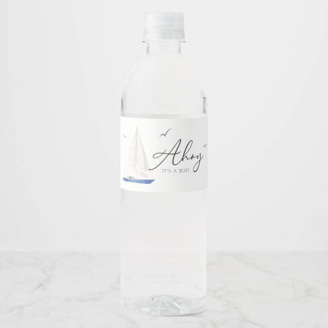 Étiquette Pour Bouteilles D'eau Baby shower nautique minimal Ahoy Boy's (Devant)