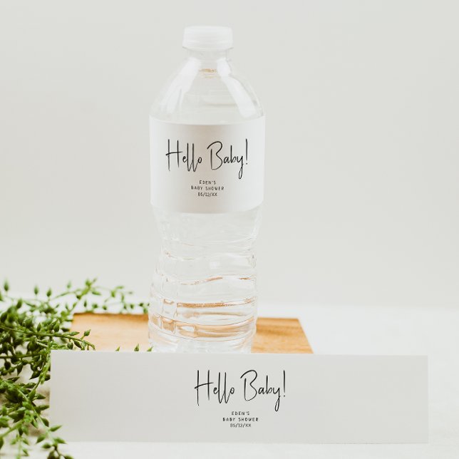 Étiquette Pour Bouteilles D'eau Baby shower Neutre Moderne Simple Bonjour bébé (Créateur téléchargé)
