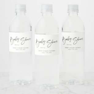 Étiquette Pour Bouteilles D'eau Baby shower noir et blanc moderne