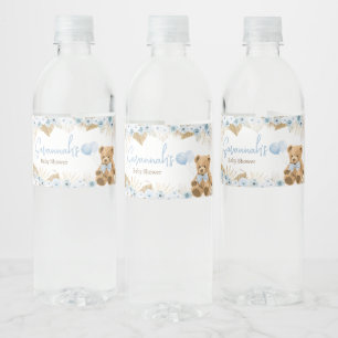 Étiquette Pour Bouteilles D'eau Baby shower Ours Bleu Boho
