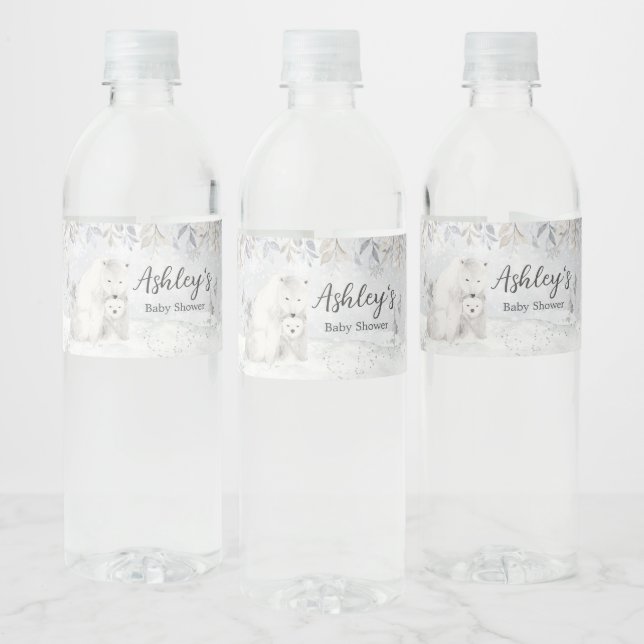 Étiquette Pour Bouteilles D'eau Baby Shower Ours polaires d'hiver  (Bouteilles)