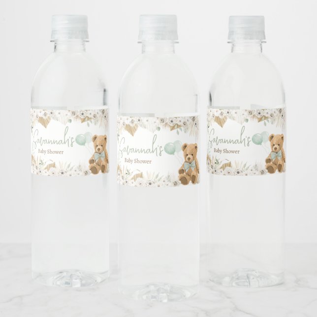 Étiquette Pour Bouteilles D'eau Baby shower Ours vert Boho (Bouteilles)