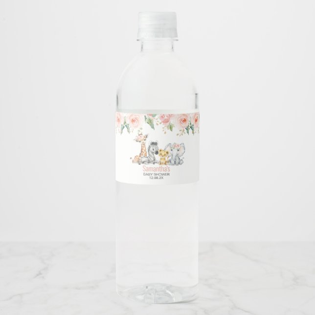 Étiquette Pour Bouteilles D'eau Baby shower Pink Gold Floral (Devant)