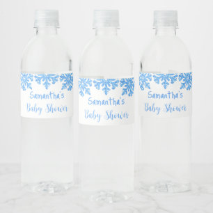 Étiquette Pour Bouteilles D'eau Baby shower pour garçons d'hiver Blue Snowflake