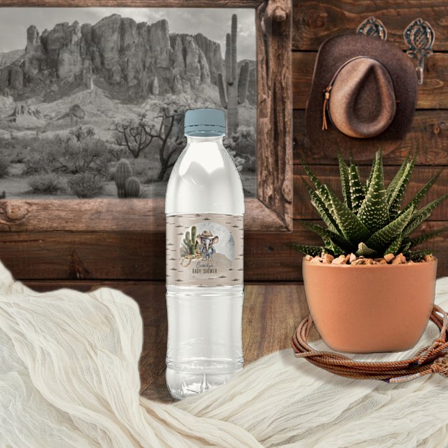Étiquette Pour Bouteilles D'eau Baby shower rustique Western Elephant Cowboy Boy (Rustic Western Elephant Cowboy Boy Baby Shower Water Bottle Labels)