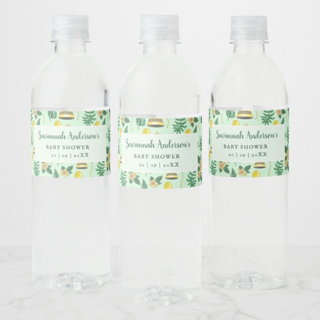 Étiquette Pour Bouteilles D'eau Baby shower Safari neutre genre Mint Green (Bouteilles)