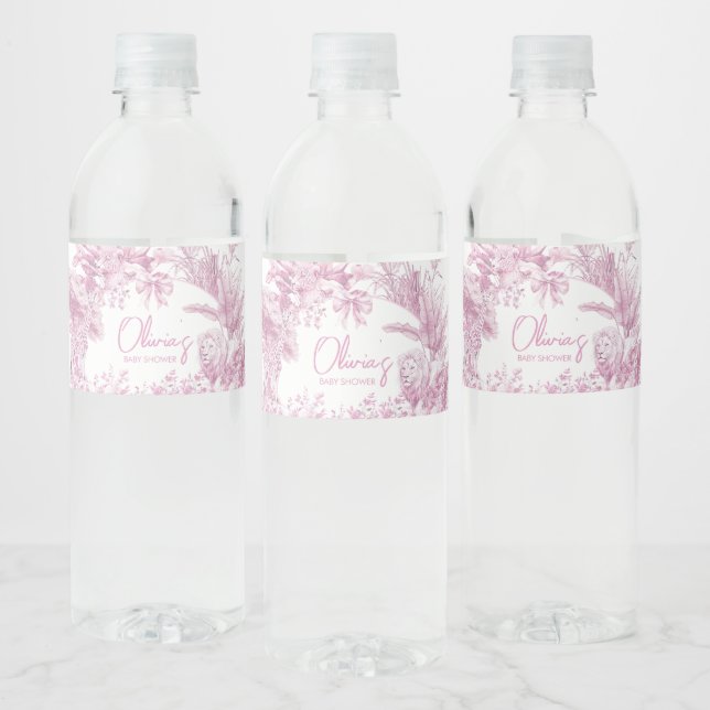 Étiquette Pour Bouteilles D'eau Baby shower Safari Toile Rose (Bouteilles)