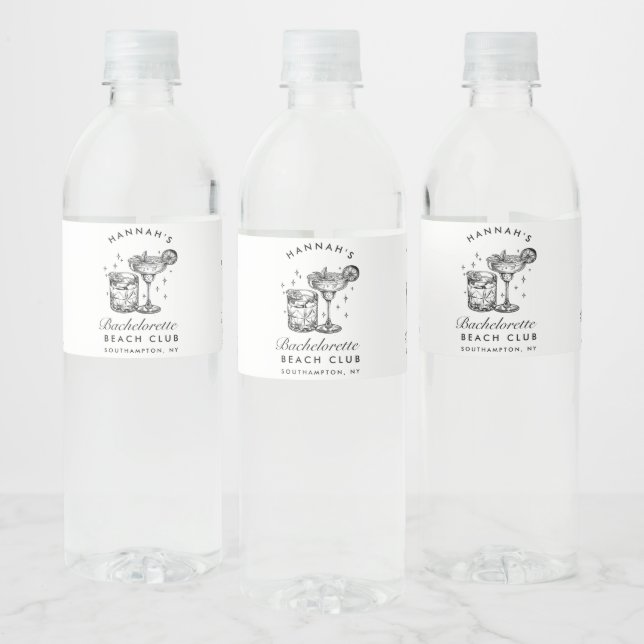 Étiquette Pour Bouteilles D'eau Bachelorette personnalisée Cocktail rétro Noir (Bouteilles)