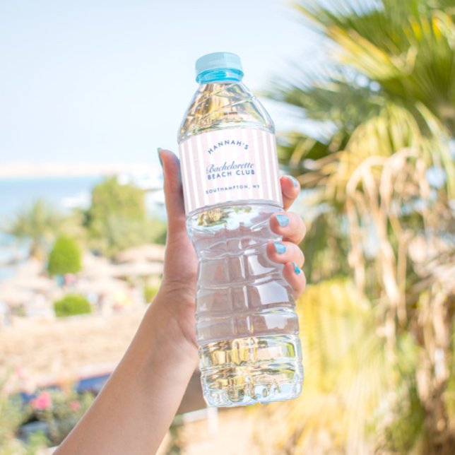 Étiquette Pour Bouteilles D'eau Bachelorette Retro Moderne Marine & Rose Personnal (Bachelorette Retro Modern Navy & Pink Personalized Water Bottle Label)