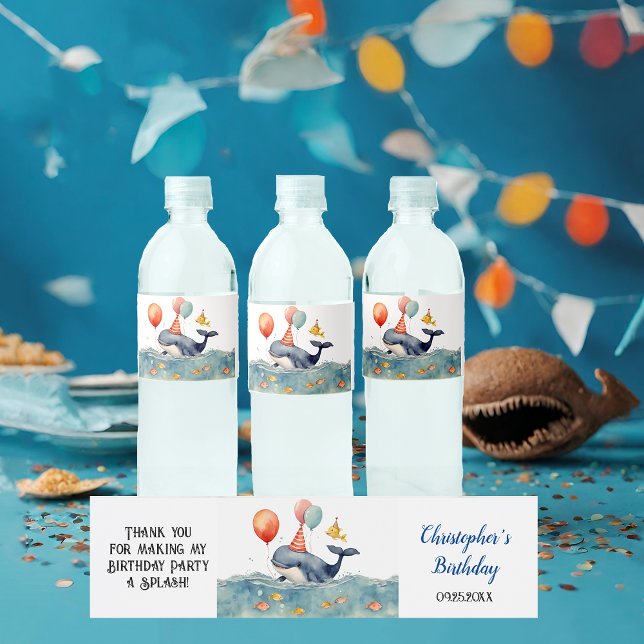 Étiquette Pour Bouteilles D'eau Baleine faire un splash garçons fête d'anniversair (Créateur téléchargé)