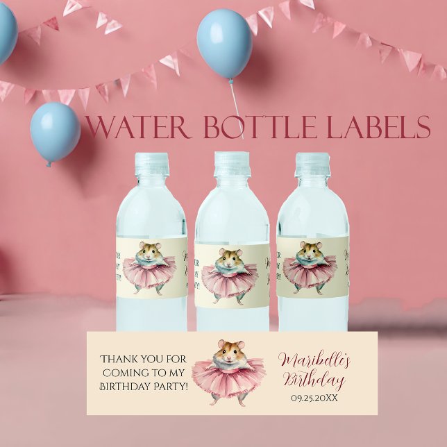Étiquette Pour Bouteilles D'eau Ballerina Hamster Girls Birthday Party (Créateur téléchargé)