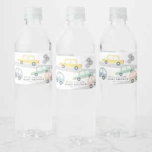 Étiquette Pour Bouteilles D'eau Ballons de voiture jaune Baby shower blanc