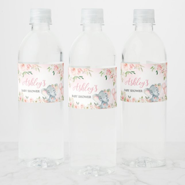 Étiquette Pour Bouteilles D'eau Ballons d'éléphant rose (Bouteilles)
