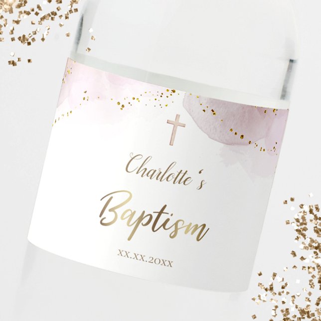 Étiquette Pour Bouteilles D'eau Baptême | aquarelle (Créateur téléchargé)