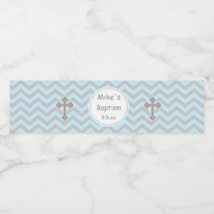 Étiquette Pour Bouteilles D'eau Baptême Christening Bleu Gris Bouteille
