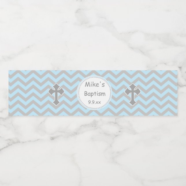 Étiquette Pour Bouteilles D'eau Baptême Christening Bleu Gris Bouteille (Étiquettes simples)