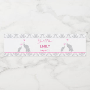 Étiquette Pour Bouteilles D'eau Baptême Christening Pink Elephants Bottle Étiquett