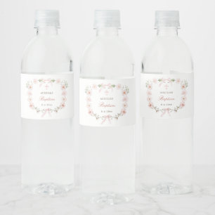 Étiquette Pour Bouteilles D'eau Baptême du cadre floral rose