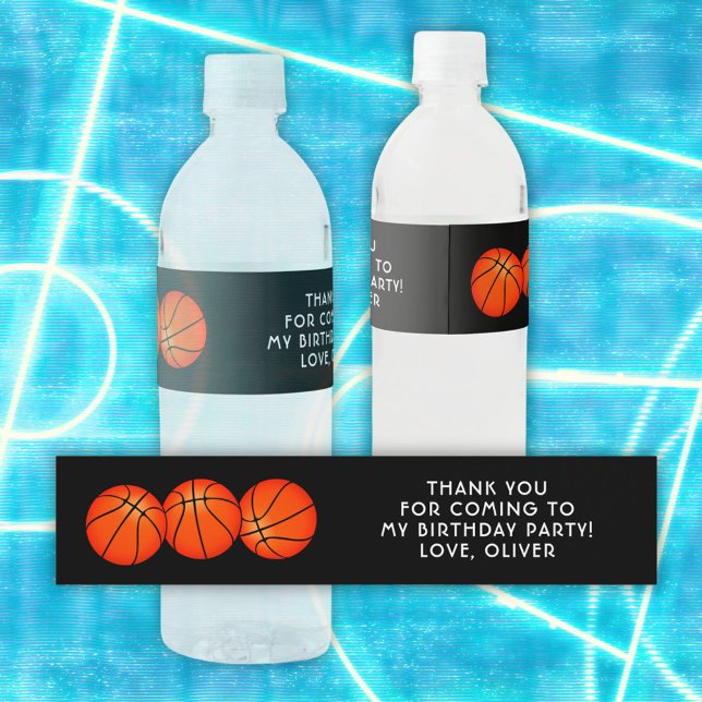 Étiquette Pour Bouteilles D'eau Basketball Ball Sports Anniversaire Merci (Créateur téléchargé)