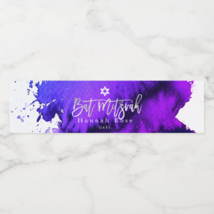 Étiquette Pour Bouteilles D'eau Bat mitzvah PixDezines, aquarelle violet électriqu