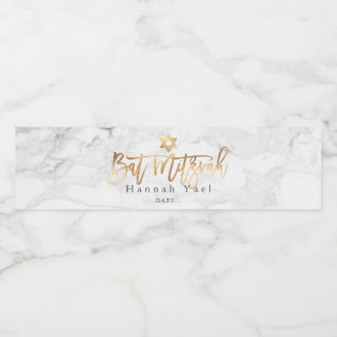 Étiquette Pour Bouteilles D'eau Bat mitzvah PixDezines, Marble+Faux Gold